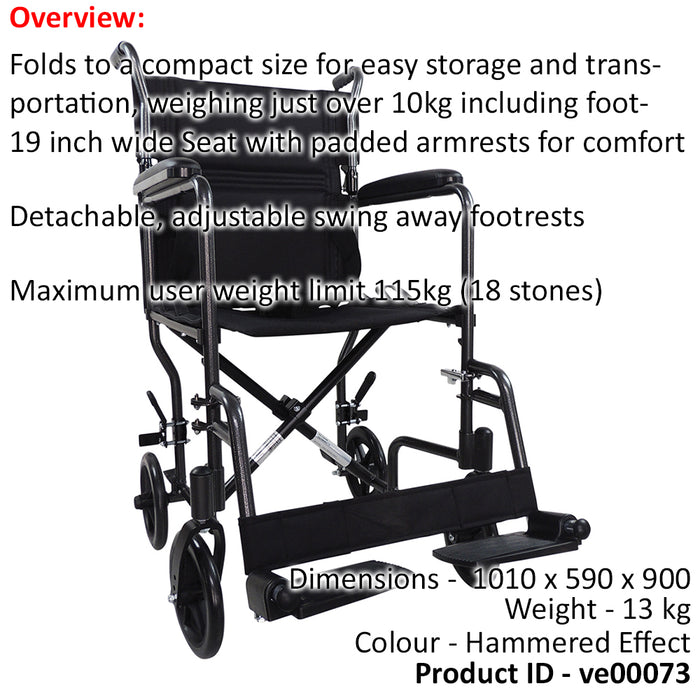 Compact Attendant Propelled Lightweight Aluminium Transit Wheelchair - Hammered Loops