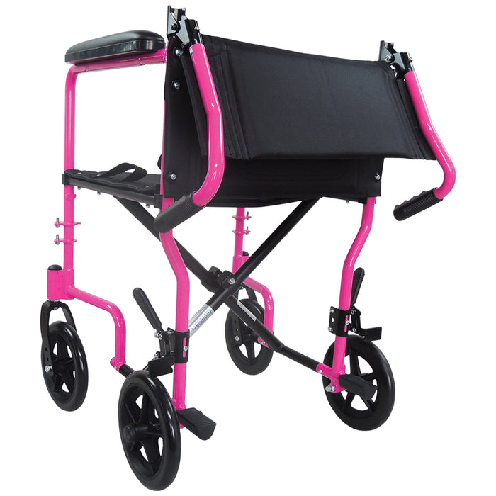 Compact Attendant Propelled Lightweight Aluminium Transit Wheelchair - Pink Loops