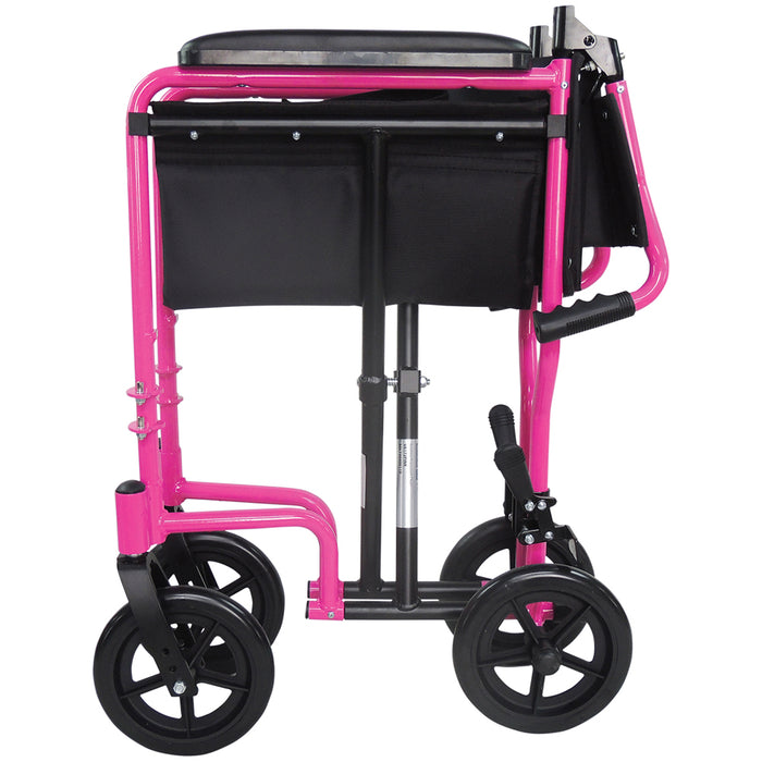 Compact Attendant Propelled Lightweight Aluminium Transit Wheelchair - Pink Loops