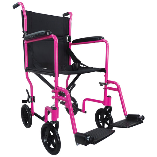 Compact Attendant Propelled Lightweight Aluminium Transit Wheelchair - Pink Loops