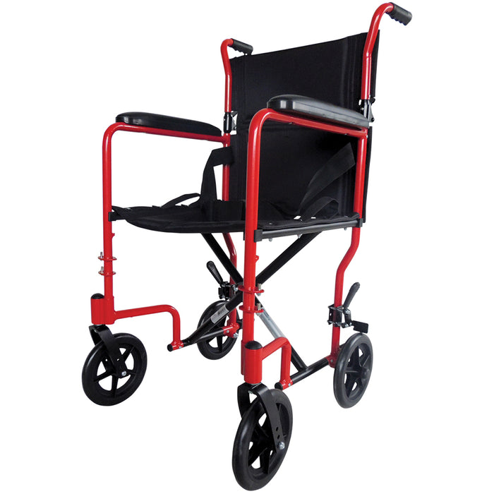 Compact Attendant Propelled Lightweight Aluminium Transit Wheelchair - Red Loops