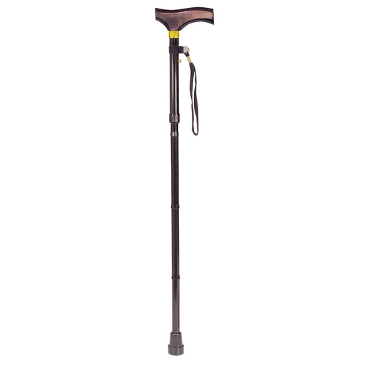 Collapsible Walking Stick with Ergonomic Wooden Handle - 5 Height Settings Loops