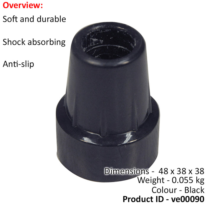 Black Replacement Walking Stick Ferrule - 20mm Anti-Slip Durable Rubber Tip Loops