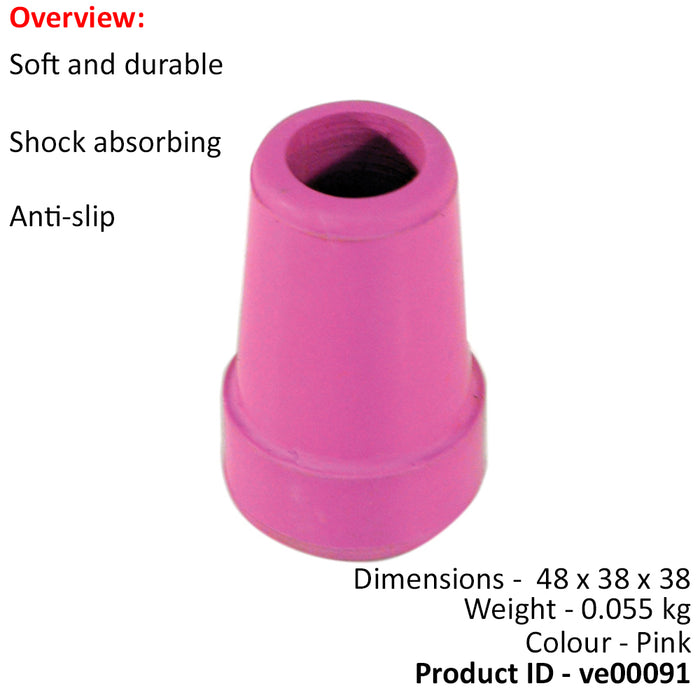 Pink Replacement Walking Stick Ferrule - 20mm Anti-Slip Durable Rubber Tip Loops