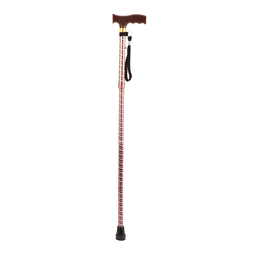 Brown Extendable Walking Stick with Plastic Handle - Engraved Pattern - Foldable Loops