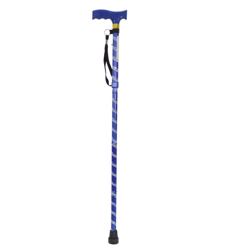 Blue Extendable Walking Stick with Plastic Handle - Engraved Pattern - Foldable Loops