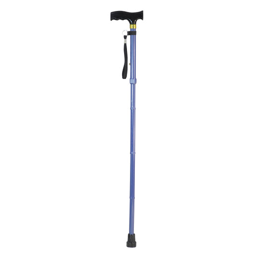 Plastic Handled Folding Extendable Walking Stick - Blue & Grey Checkered Pattern Loops