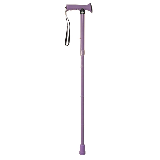 Foldable Walking Stick with Ergonomic Rubber Handle - 5 Height Settings - Purple Loops