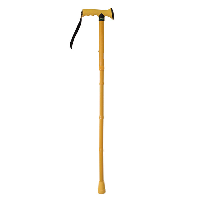 Foldable Walking Stick with Ergonomic Rubber Handle - 5 Height Settings - Yellow Loops