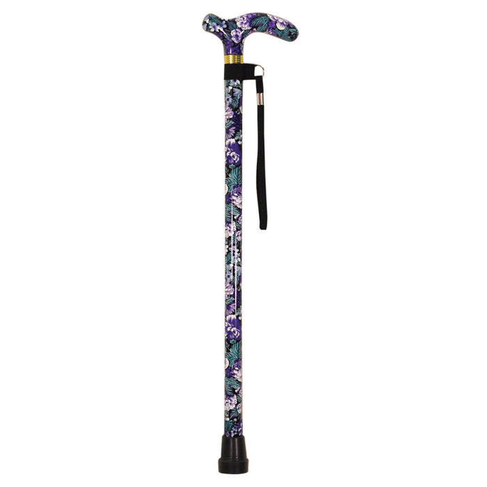 Deluxe Ambidextrous Walking Cane - 10 Height Settings - Purple Floral Pattern Loops