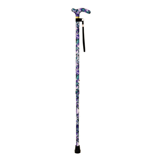 Deluxe Ambidextrous Walking Cane - 10 Height Settings - Purple Floral Pattern Loops