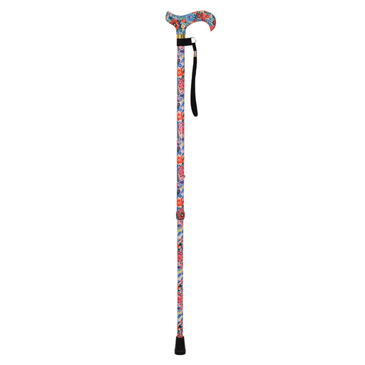 Deluxe Ambidextrous Walking Cane - 10 Height Settings - Floral Pattern Loops