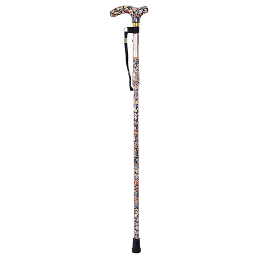 Deluxe Ambidextrous Foldable Walking Cane - 5 Height Settings - Japanese Floral Loops