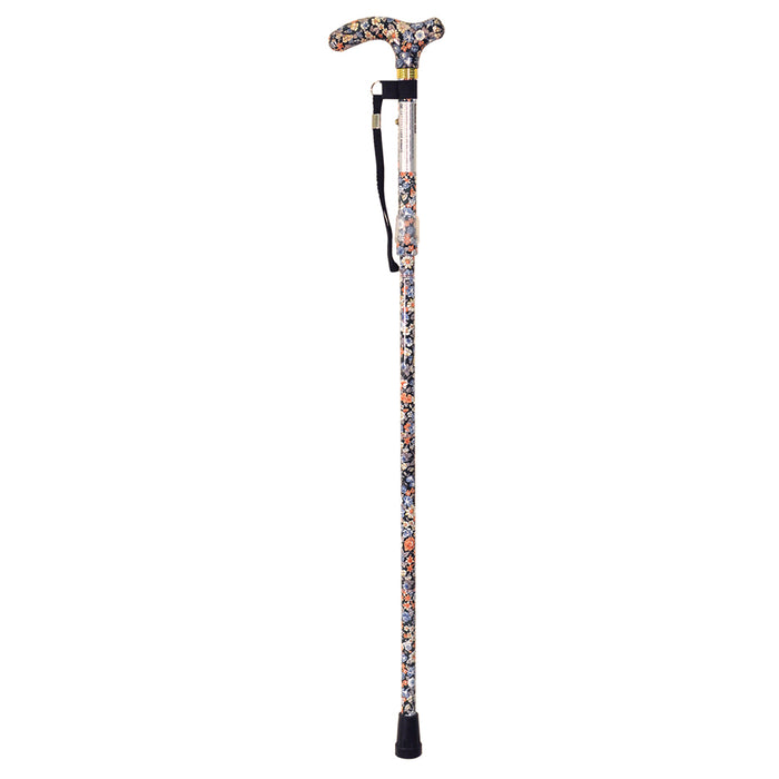 Deluxe Ambidextrous Foldable Walking Cane - 5 Height Settings - Japanese Floral Loops