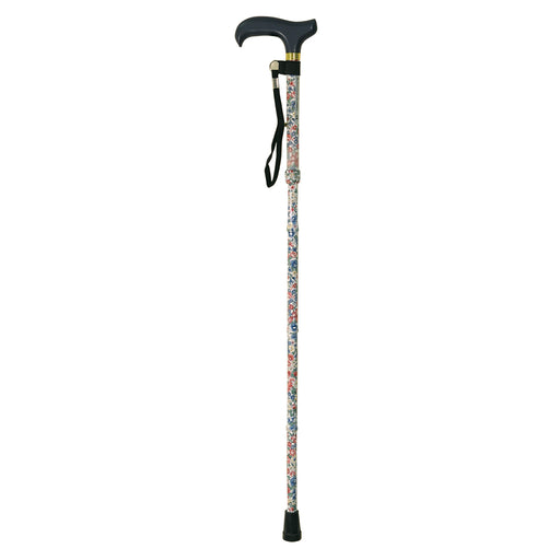 Deluxe Ambidextrous Foldable Walking Cane - 5 Height Settings - White Floral Loops