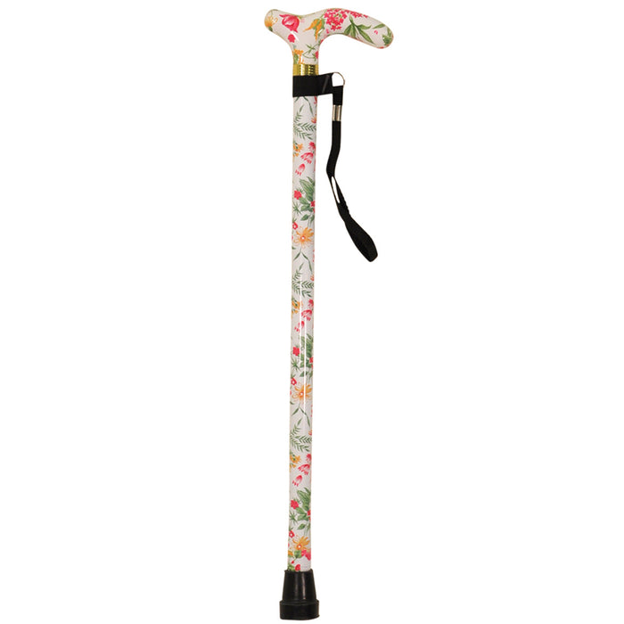 Deluxe Ambidextrous Foldable Walking Cane - 5 Height Settings - Floral Pattern Loops