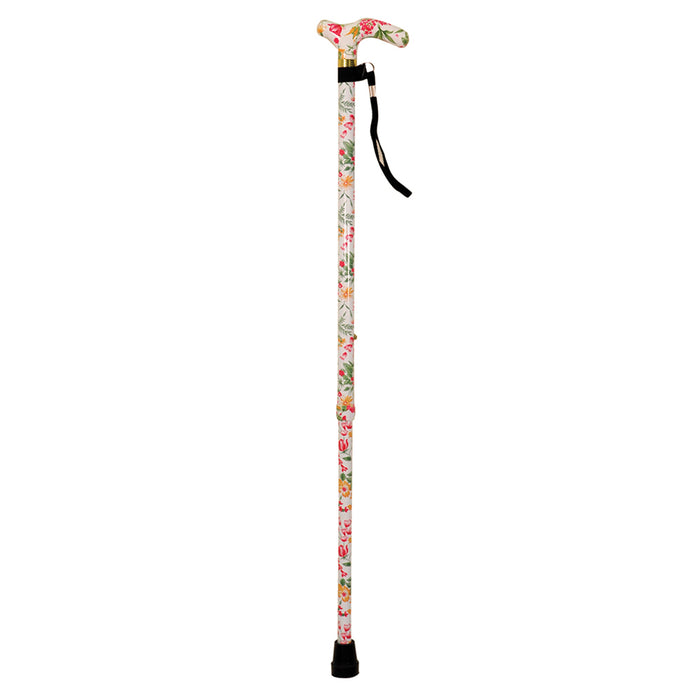 Deluxe Ambidextrous Foldable Walking Cane - 5 Height Settings - Floral Pattern Loops