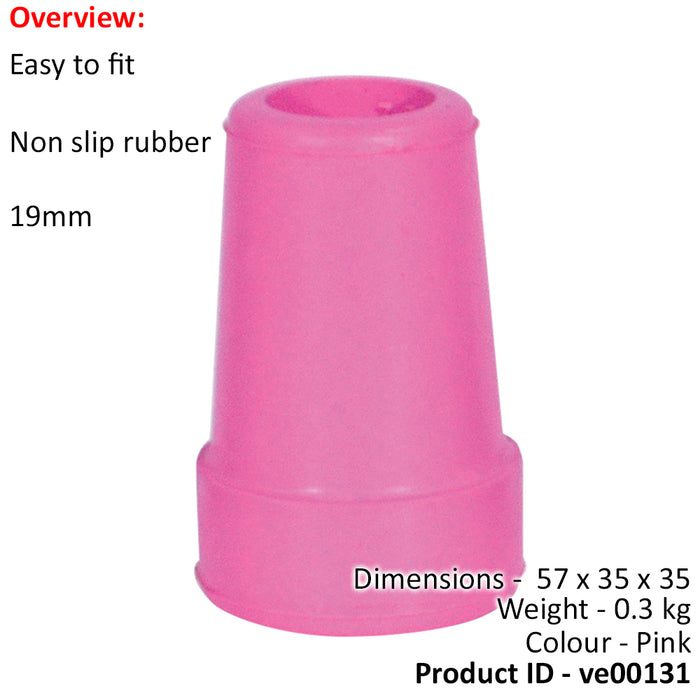 19mm Replacement Crutch Ferrule - Non Slip Pink Rubber Tip - Easy to Fit Loops