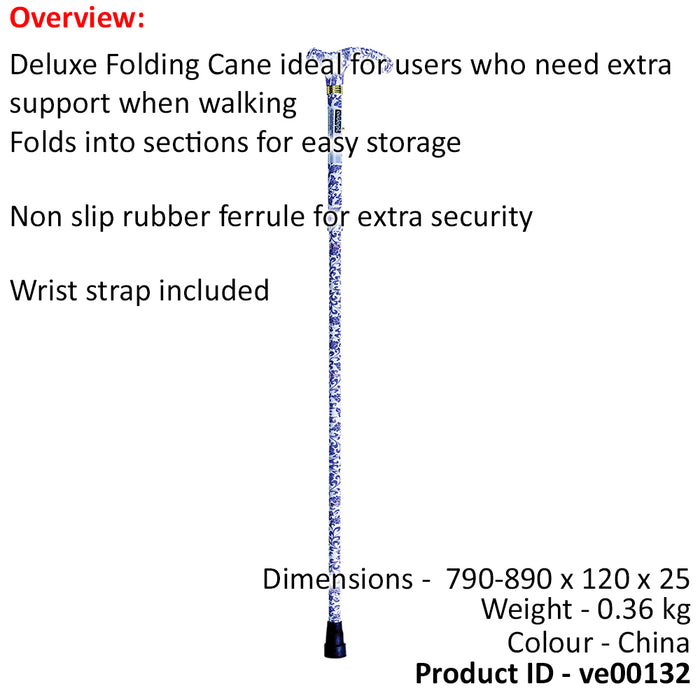 Deluxe Ambidextrous Foldable Walking Cane - 5 Height Settings - China Design Loops