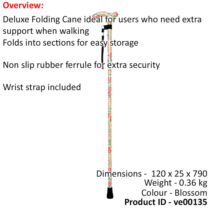 Deluxe Ambidextrous Foldable Walking Cane - 5 Height Settings - Blossom Loops