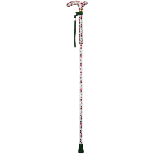 Deluxe Ambidextrous Foldable Walking Cane - 5 Height Settings - Rose Design Loops