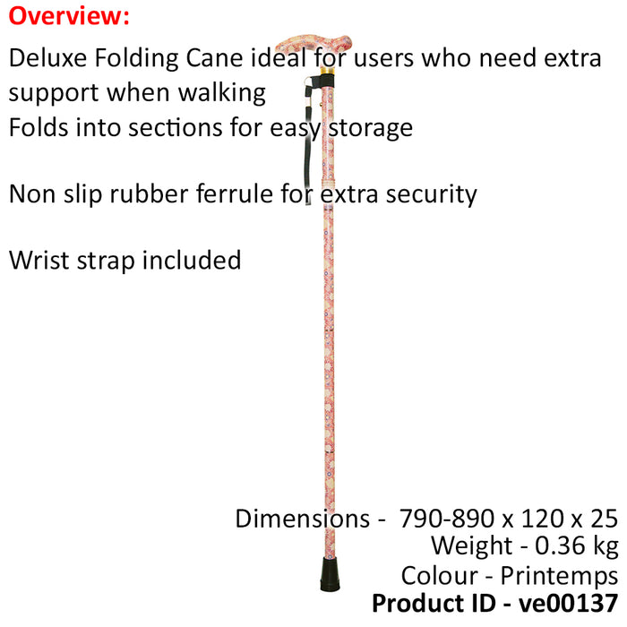 Deluxe Ambidextrous Foldable Walking Cane - 5 Height Settings - Printemps Loops
