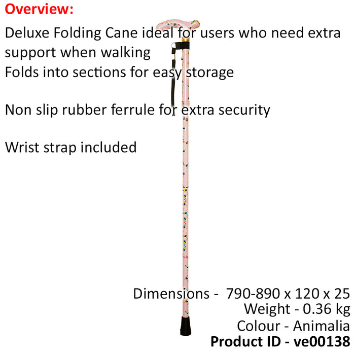 Deluxe Ambidextrous Foldable Walking Cane - 5 Height Settings - Animalia Loops
