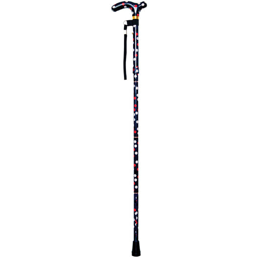 Deluxe Ambidextrous Foldable Walking Cane - 5 Height Settings - Polka Dot Loops