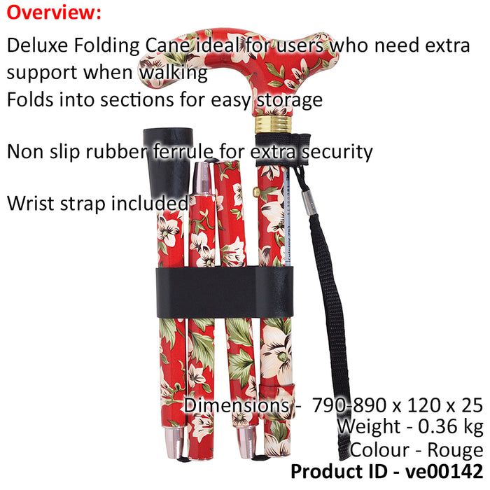 Deluxe Ambidextrous Foldable Walking Cane - 5 Height Settings - Rouge Design Loops