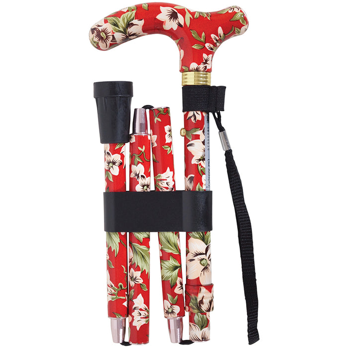 Deluxe Ambidextrous Foldable Walking Cane - 5 Height Settings - Rouge Design Loops