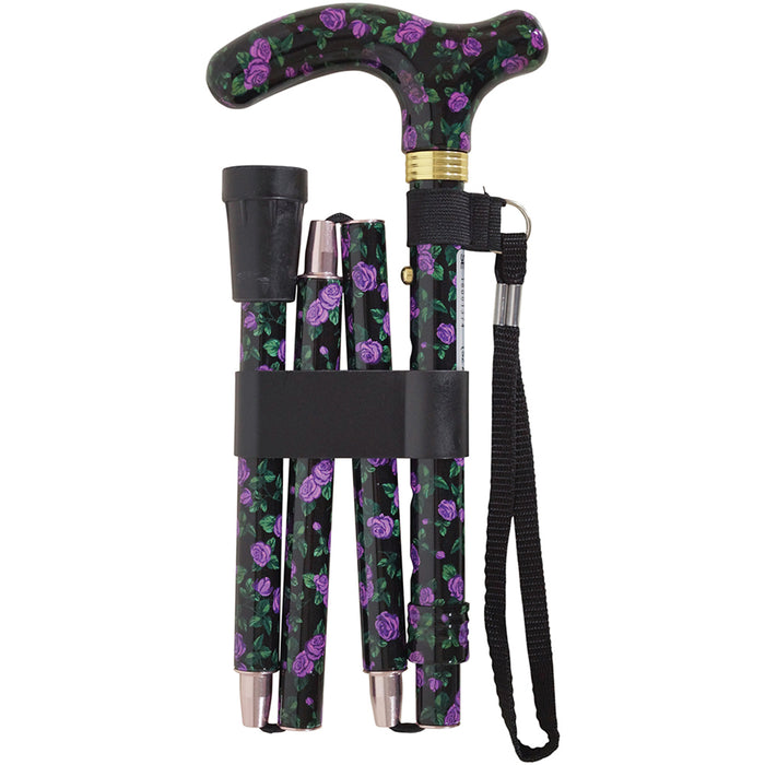 Deluxe Ambidextrous Foldable Walking Cane - 5 Height Settings - Magic Blossom Loops