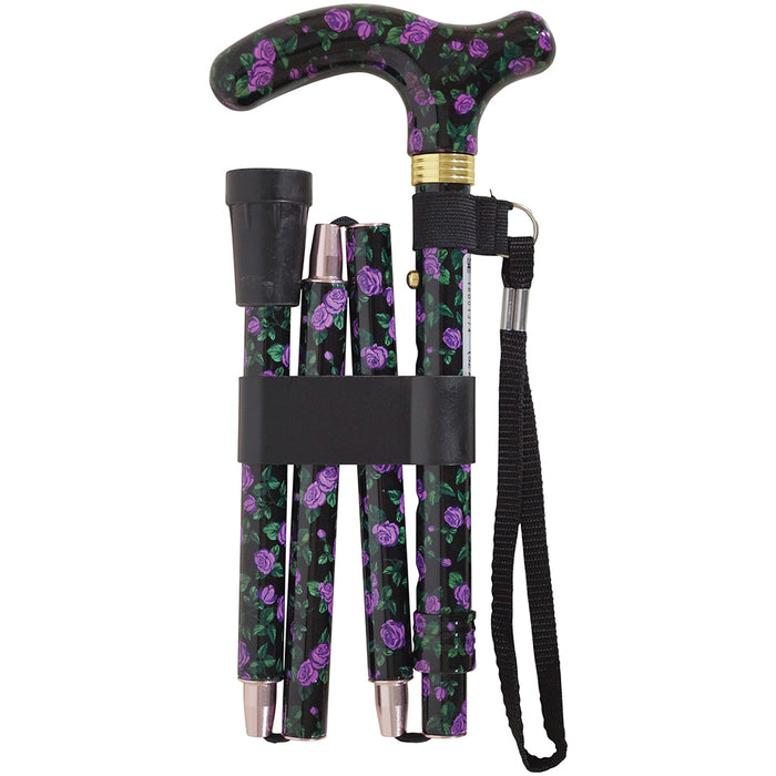 Deluxe Ambidextrous Foldable Walking Cane - 5 Height Settings - Magic Blossom Loops