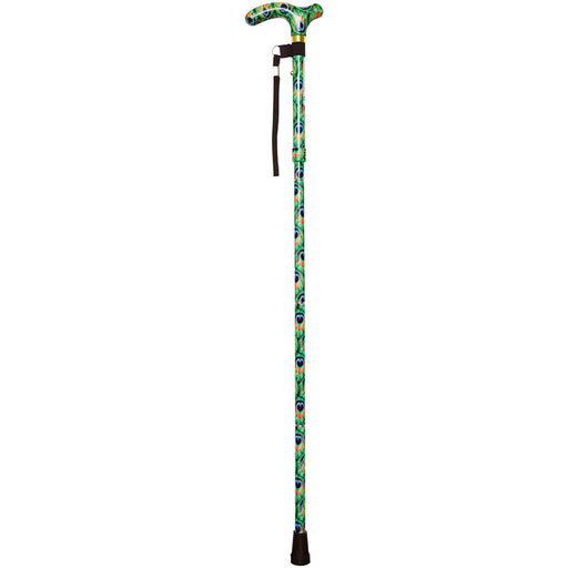 Deluxe Ambidextrous Foldable Walking Cane - 5 Height Settings - Peacock Design Loops
