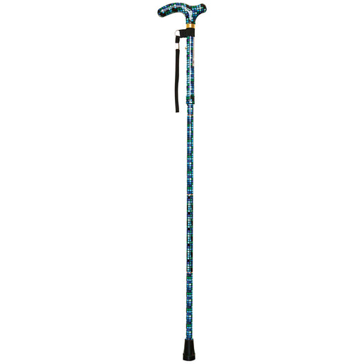 Deluxe Ambidextrous Foldable Walking Cane - 5 Height Settings - Tile Design Loops