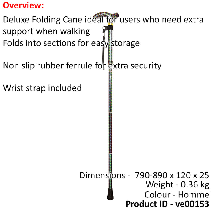 Deluxe Ambidextrous Foldable Walking Cane - 5 Height Settings - Homme Design Loops