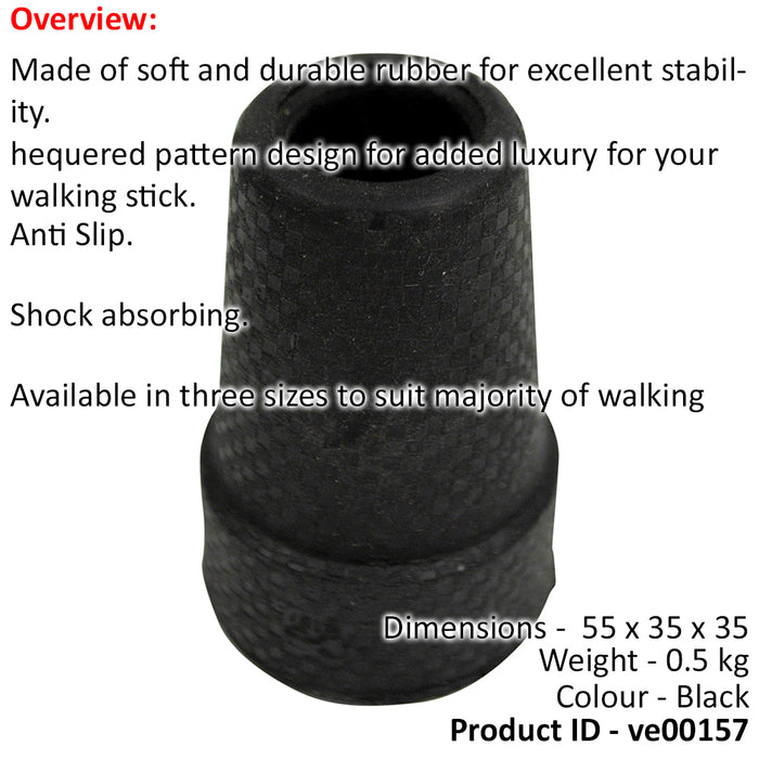 Deluxe Chequered Design Walking Stick Ferrule - 22mm - Anti-Slip Design Loops