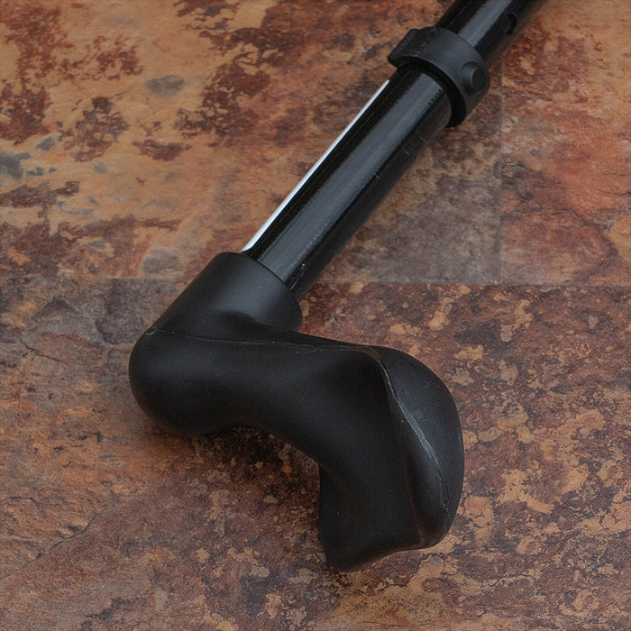 Right Handed Ergonomic Handled Walking Stick - Telescopic Height - Gloss Black Loops