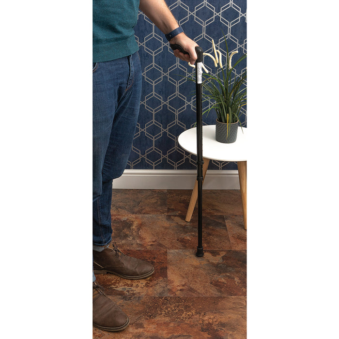 Left Handed Ergonomic Handled Walking Stick - Telescopic Height - Gloss Black Loops