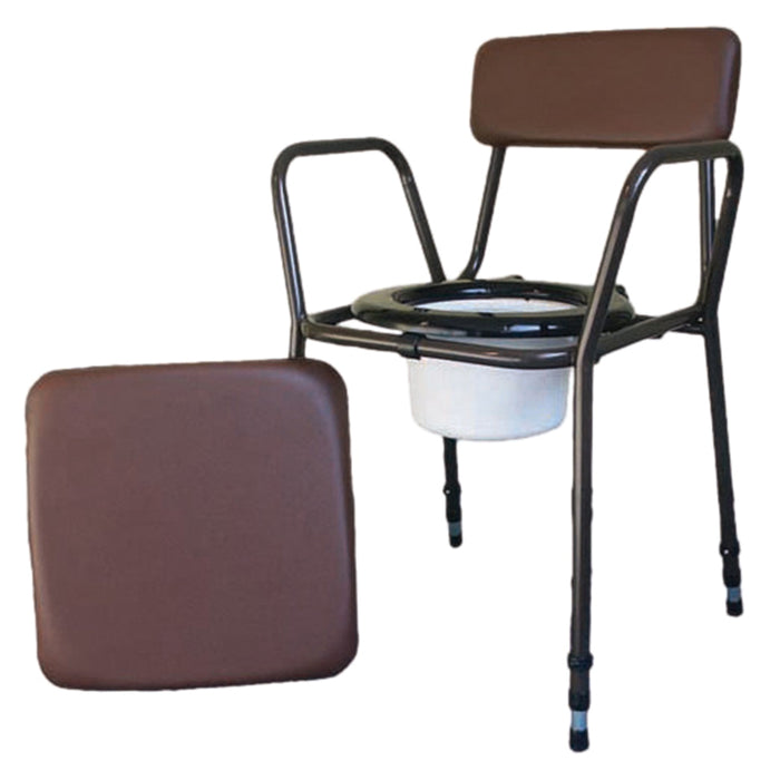 Height Adjustable Bedroom Bathroom Commode Chair - 5 Litre Pail with Lid - Brown Loops