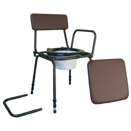 Height Adjustable Comode Chair - Detachable Arms - 5 Litre Potty - Brown Loops
