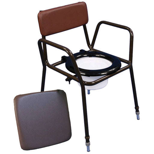 Height Adjustable Commode Chair - Supplied with 5 Litre Pail - Fixed Padded Back Loops