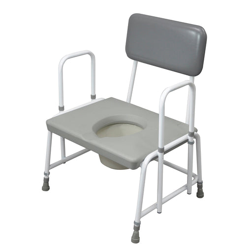 Bariatric Commode Chair - Detachable Arms - 7.5 Litre Pail - 254kg Weight Limit Loops