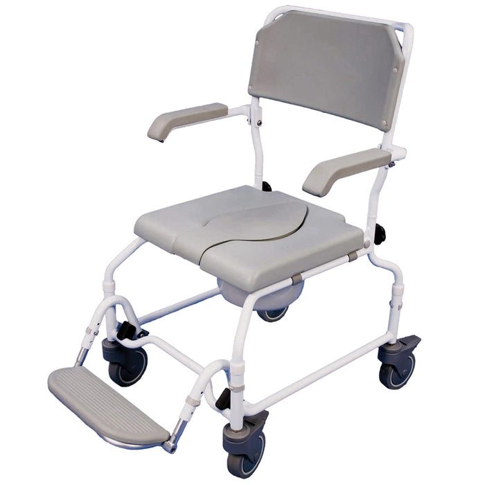 Height Adjustable Shower Commode Chair - Rust Free Alloy Frame Folding Footrest Loops