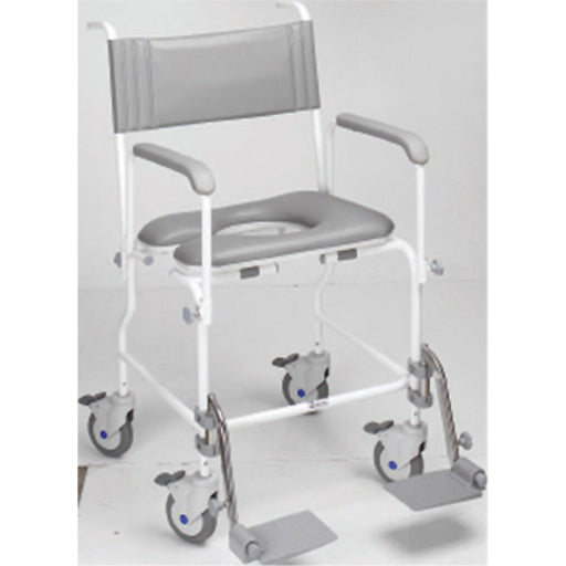 Attendant Propelled Shower Commode Chair - 17 Inch Seat Width - 4 Braked Castors Loops