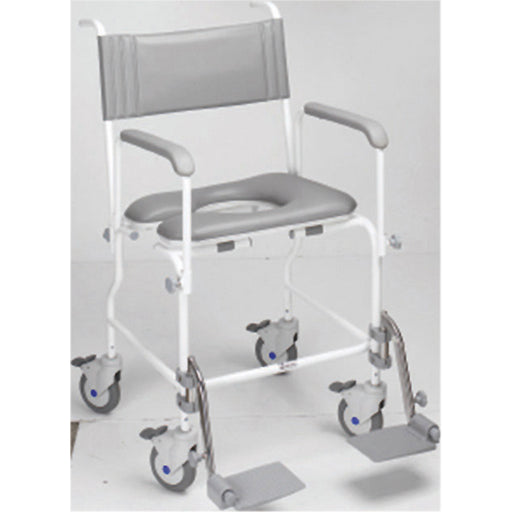 Attendant Propelled Shower Commode Chair - 21 Inch Seat Width - 4 Braked Castors Loops
