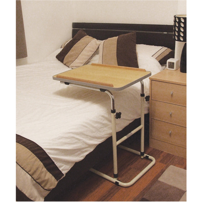Height Adjustable Overbed Multi Table - Four Castor Wheels - Beech Tabletop Loops