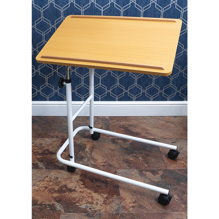 Height Adjustable Overbed Table - Four Castors Included - 600 x 400mm Surface Loops