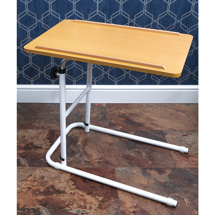 Beech Overbed Table - Height and Angle Adjustable - 600 x 400mm Surface Area Loops