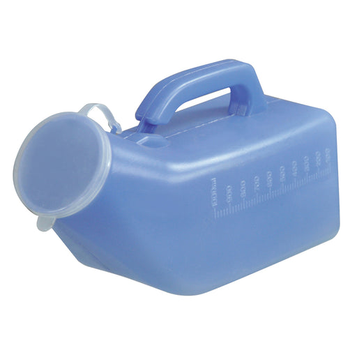 Male Portable Urinal with Lid - Reusable - Easy to Clean - 1 Litre - Blue Loops