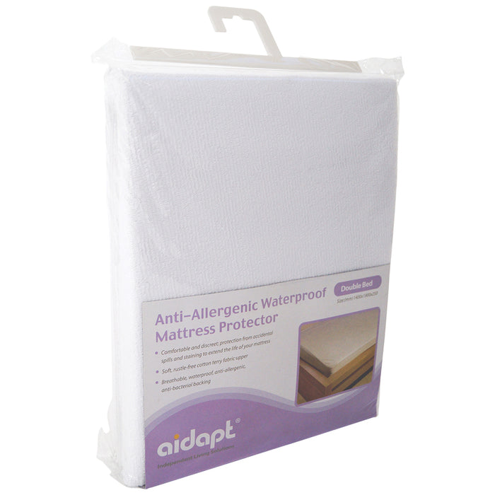 Anti Allergenic Waterproof Mattress Protector - Double - Machine Washable Loops